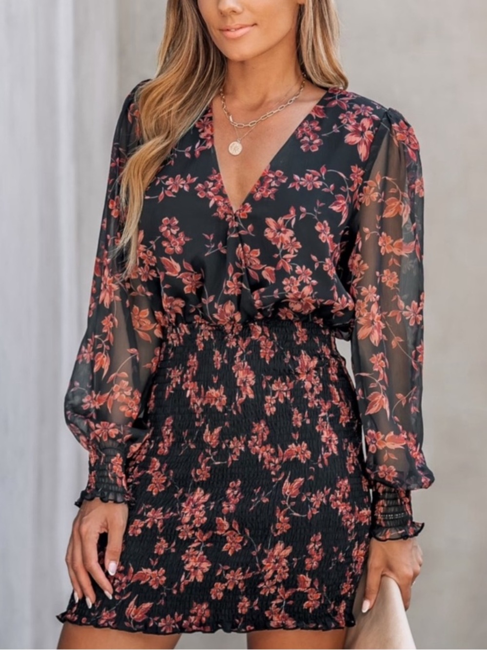 NWT Cupshe Floral Print Smocked Bodycon Dress